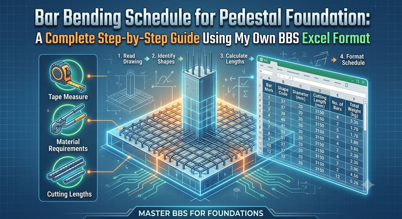 Bar Bending Schedule for Pedestal Foundation: Step-by-Step Guide Using My Own BBS Excel Format
