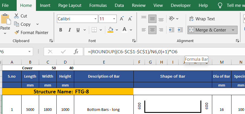 Bar Bending Schedule for Pedestal Foundation