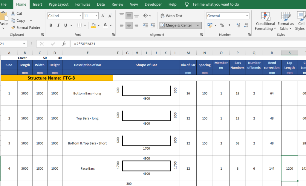 Bar Bending Schedule for Pedestal Foundation