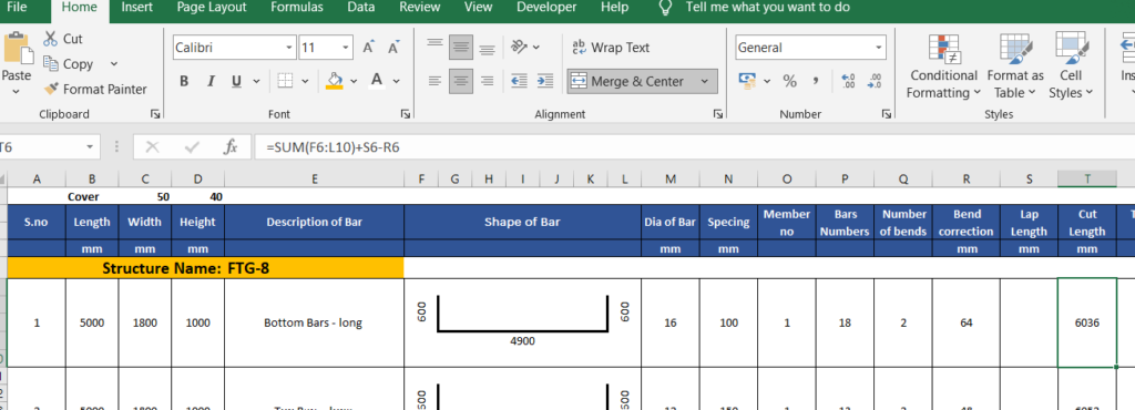 Bar Bending Schedule for Pedestal Foundation