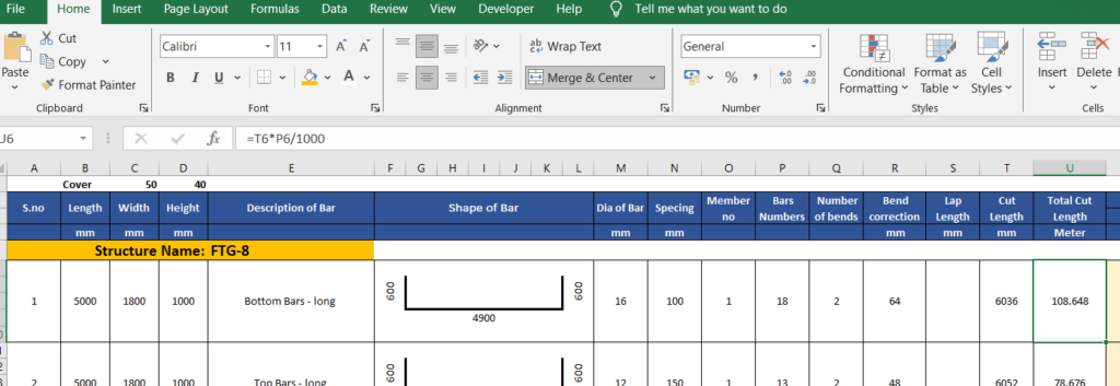 Bar Bending Schedule for Pedestal Foundation