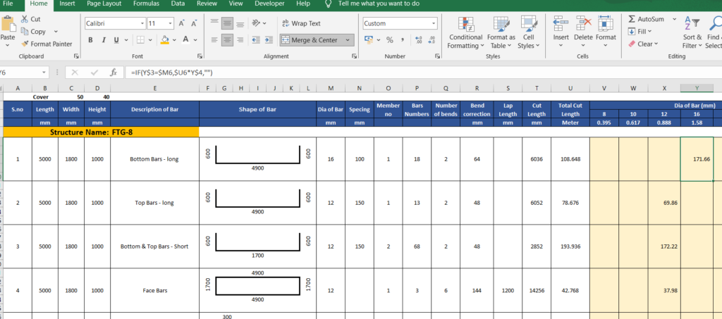 Bar Bending Schedule for Pedestal Foundation